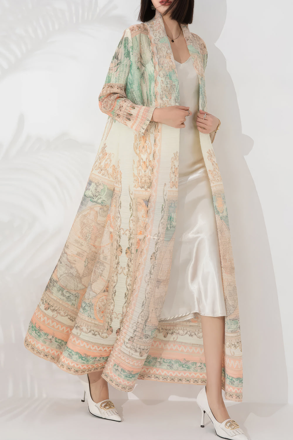 Long Printed Open Front Duster Coat