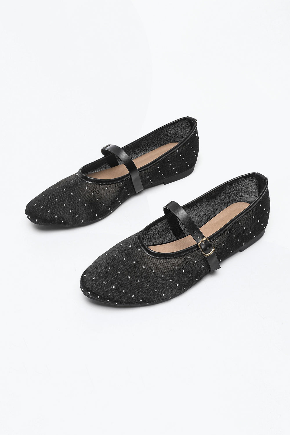 Flat Shoes with Sheer Dot Detail - Black
