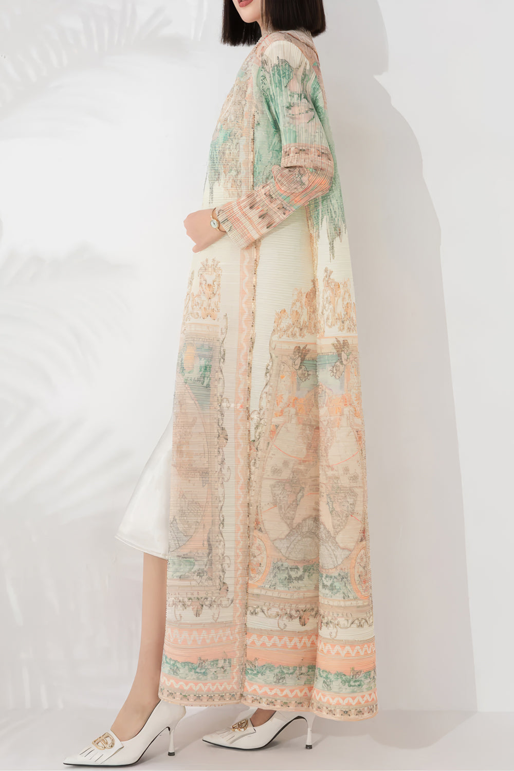 Long Printed Open Front Duster Coat