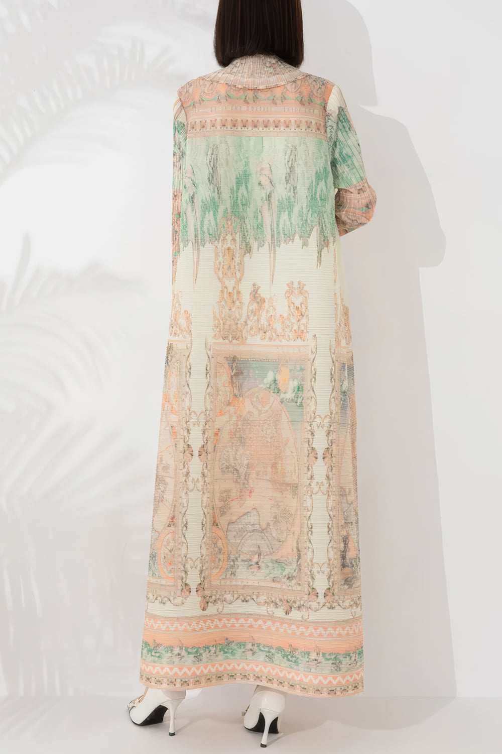 Long Printed Open Front Duster Coat