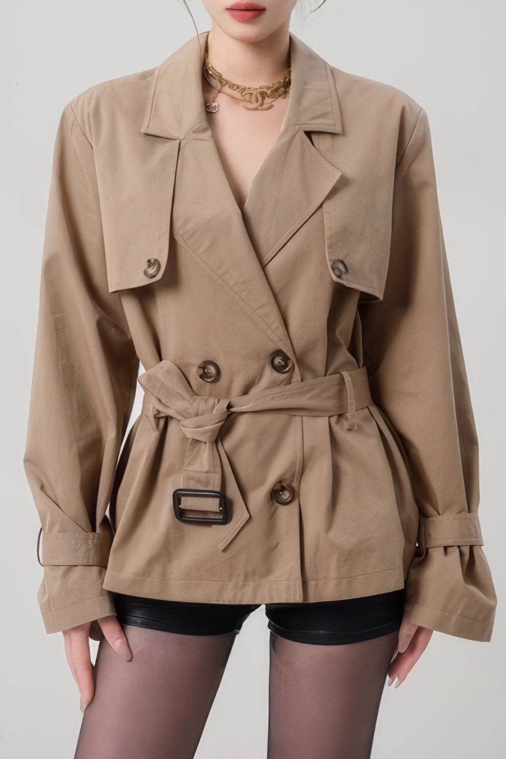 Double-Breasted Belted Trench Coat
