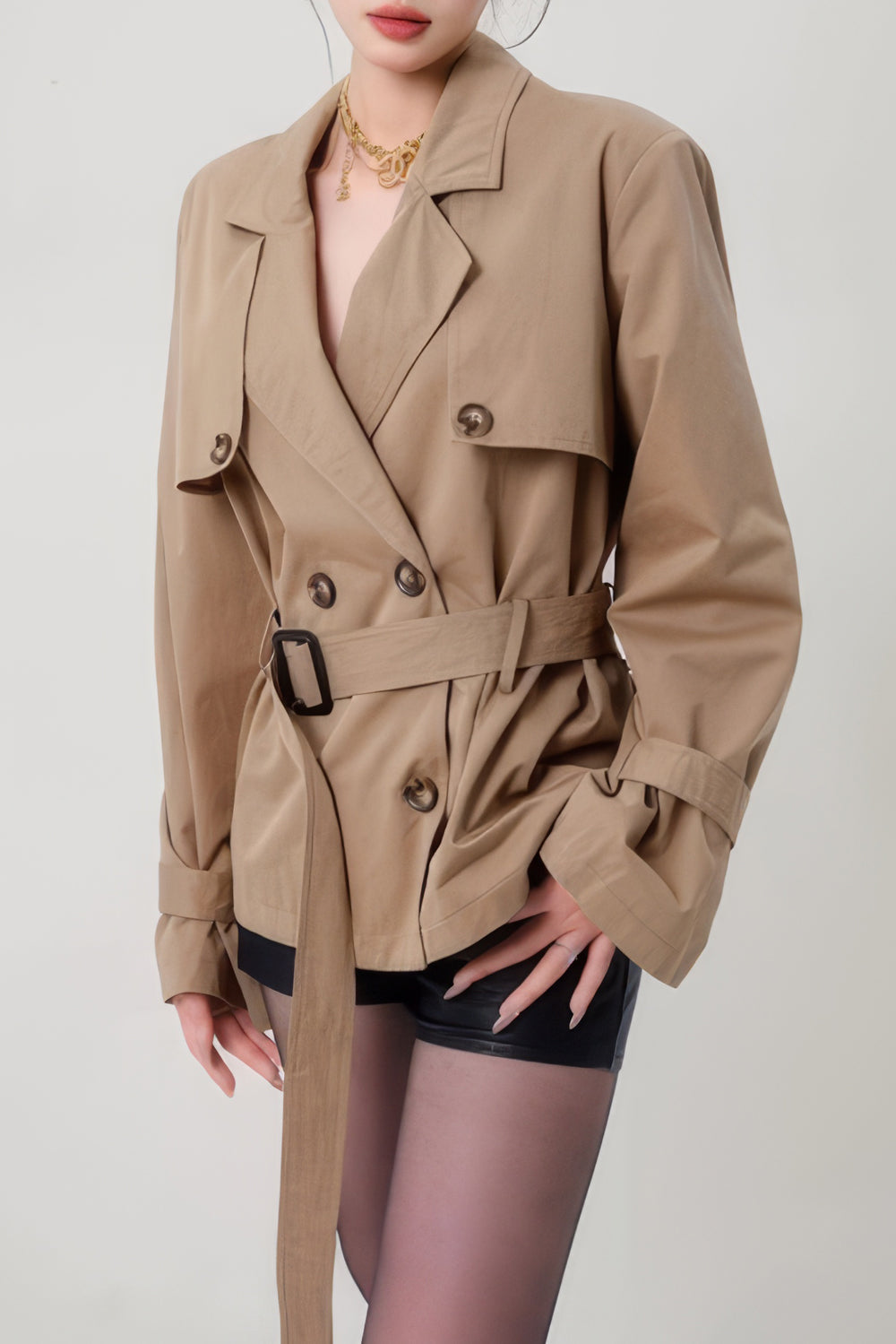 Double-Breasted Belted Trench Coat