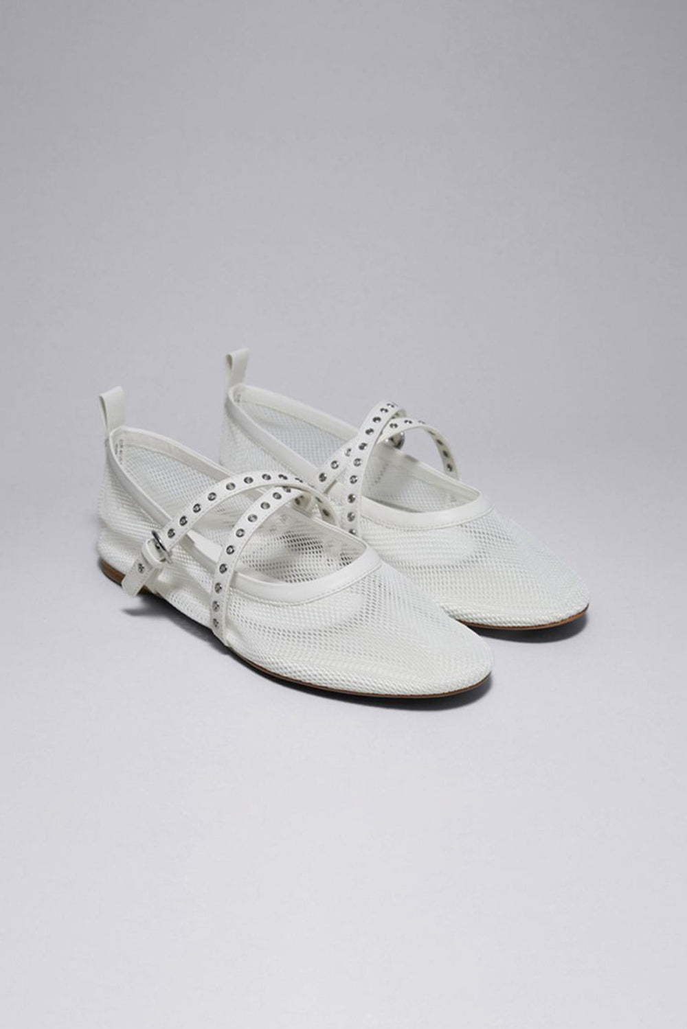 Mesh Ballet Flats with Double Strap Detail - White