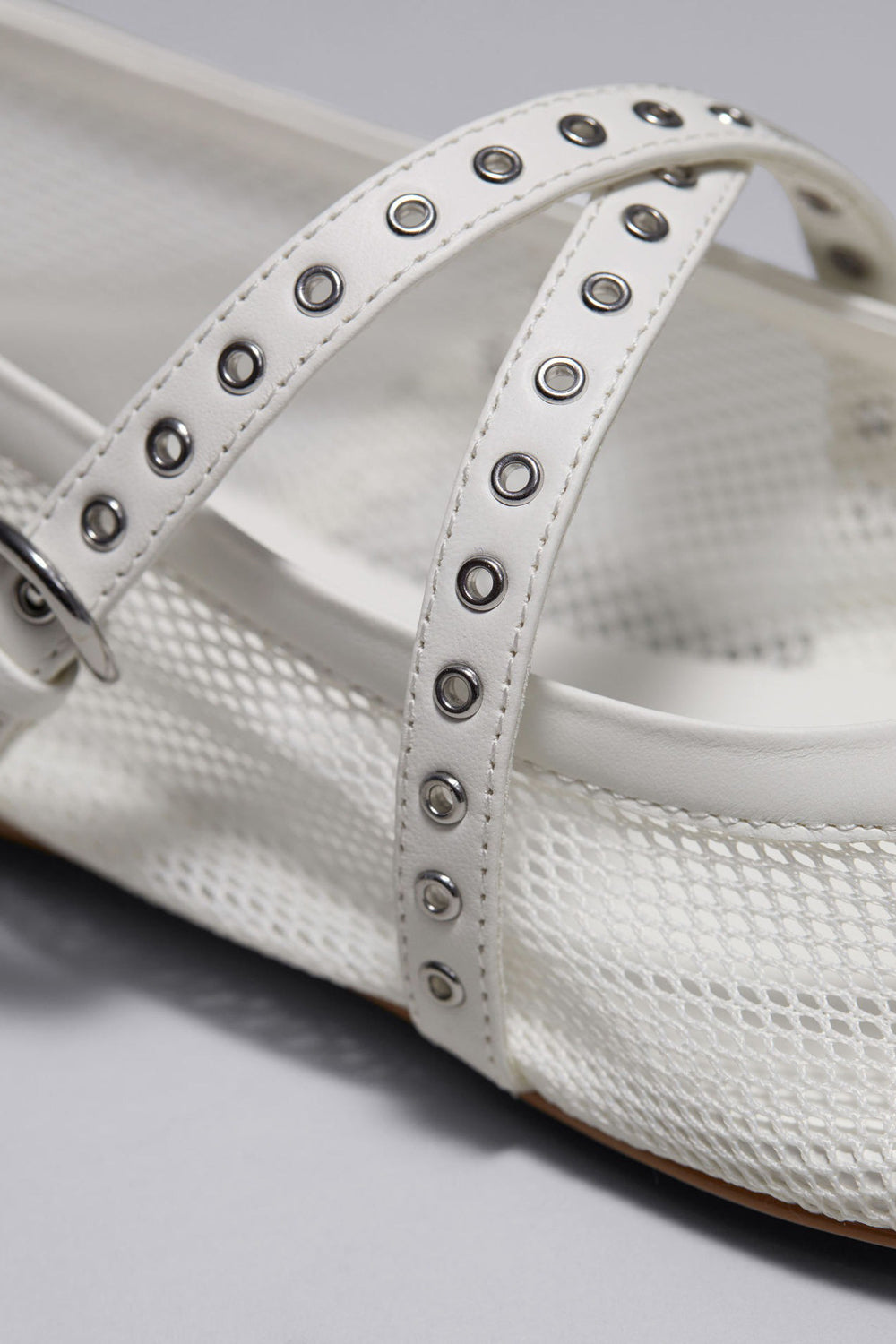 Mesh Ballet Flats with Double Strap Detail - White