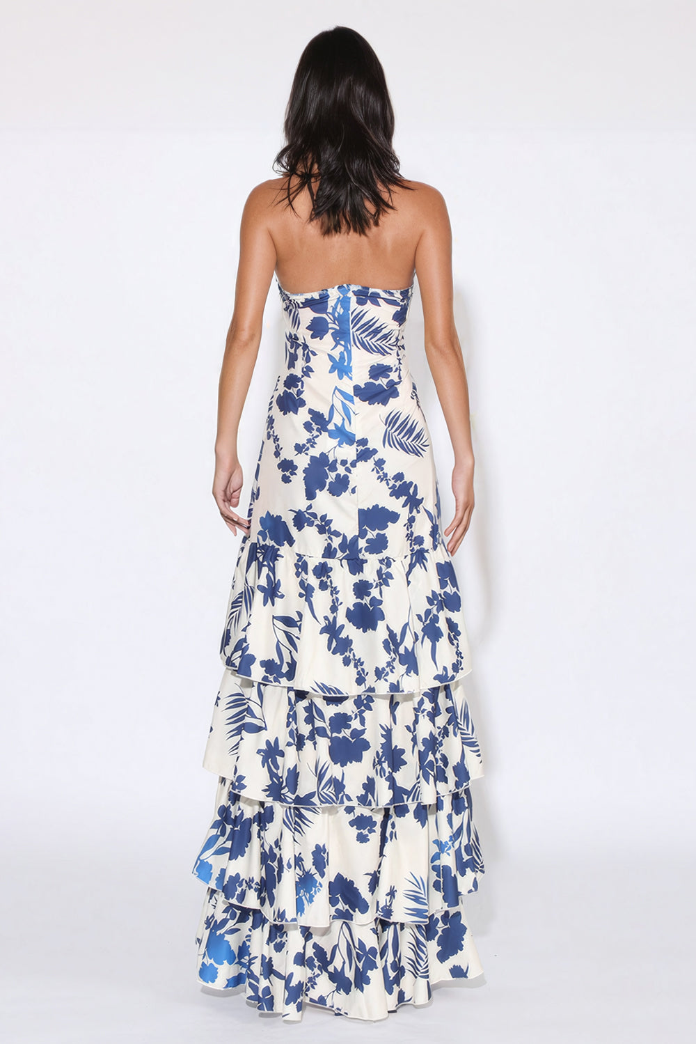 Printed Ruffled Halter Maxi Dress - Blue