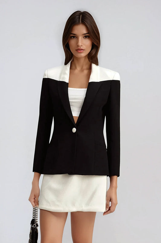 Two-Piece Set with Contrasting Blazer and Mini Skirt - Black