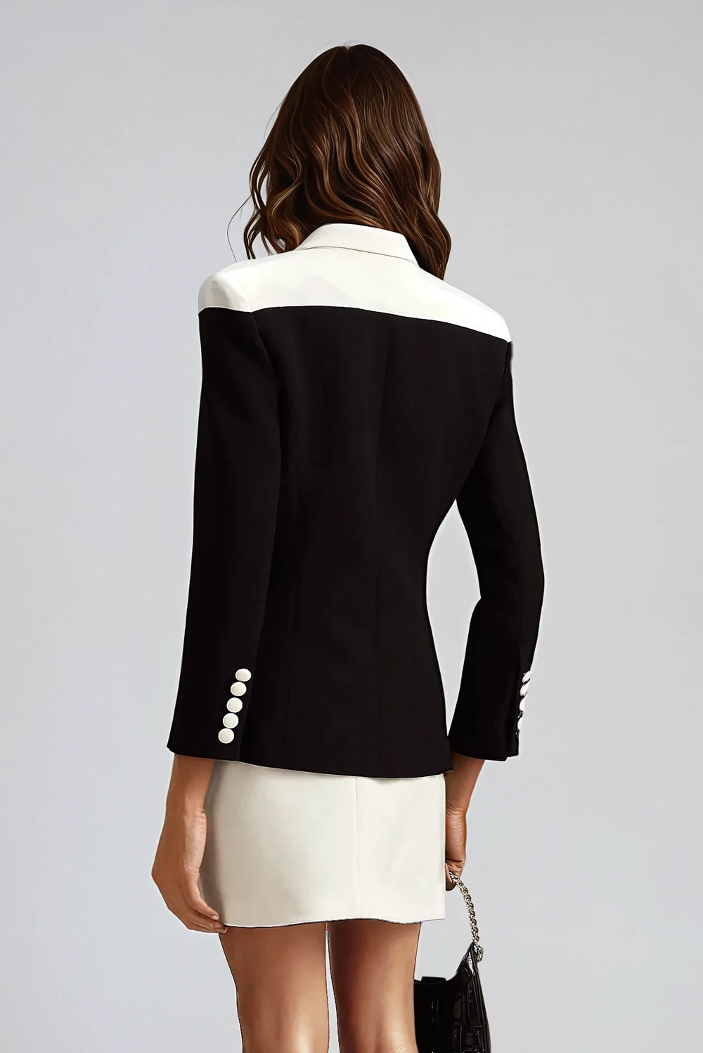 Two-Piece Set with Contrasting Blazer and Mini Skirt - Black