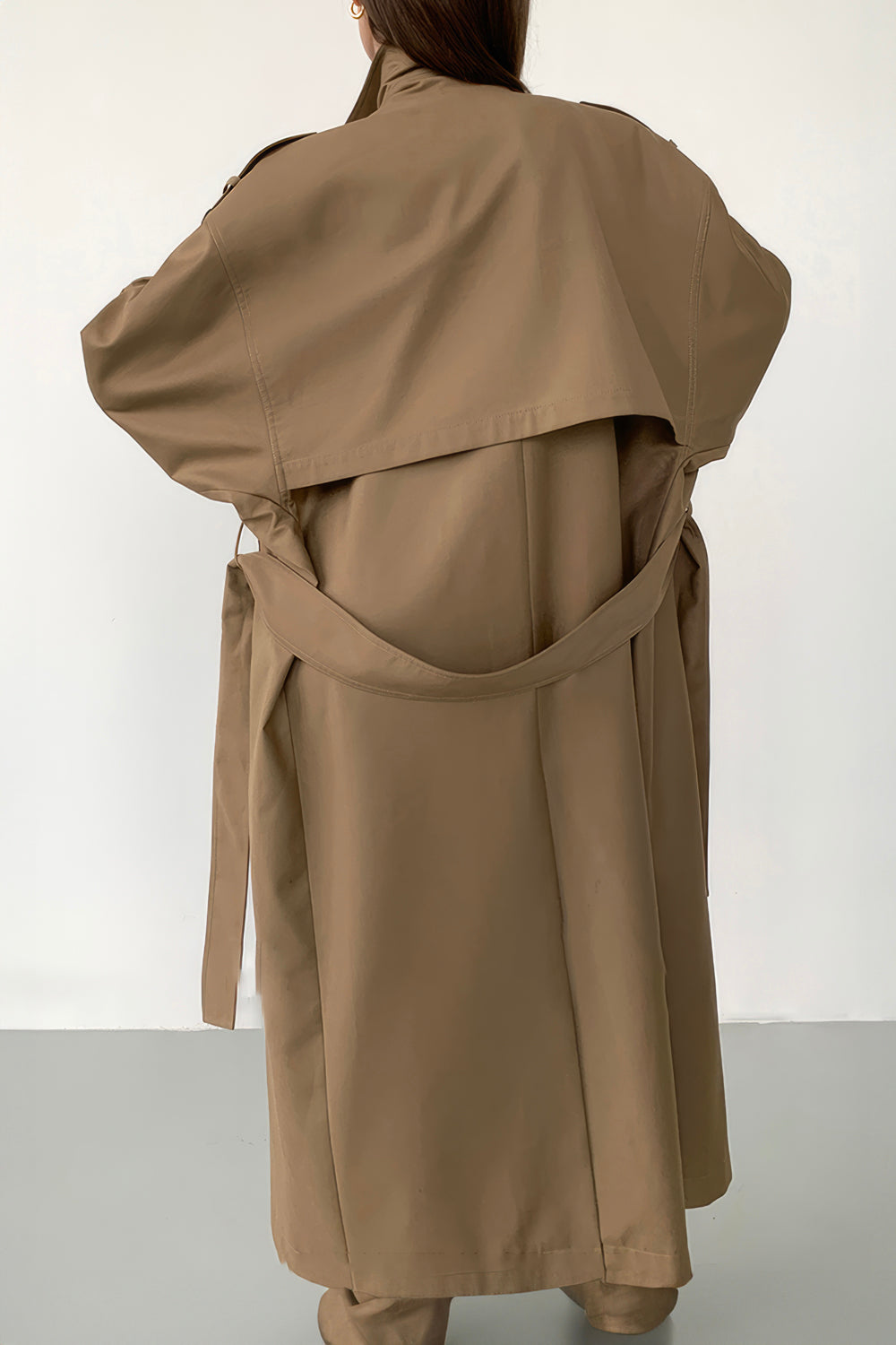 Double-Breasted Belted Trench Coat - Gray