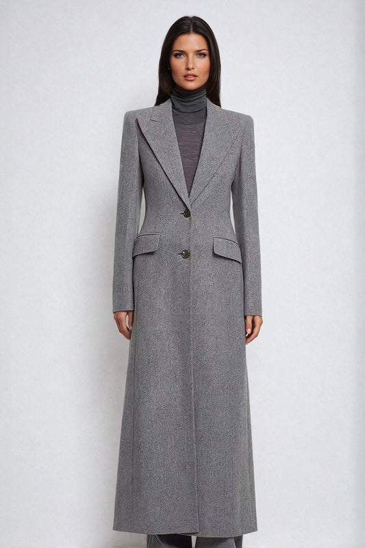 Longline Tailored Coat with Lapel Collar - Gray