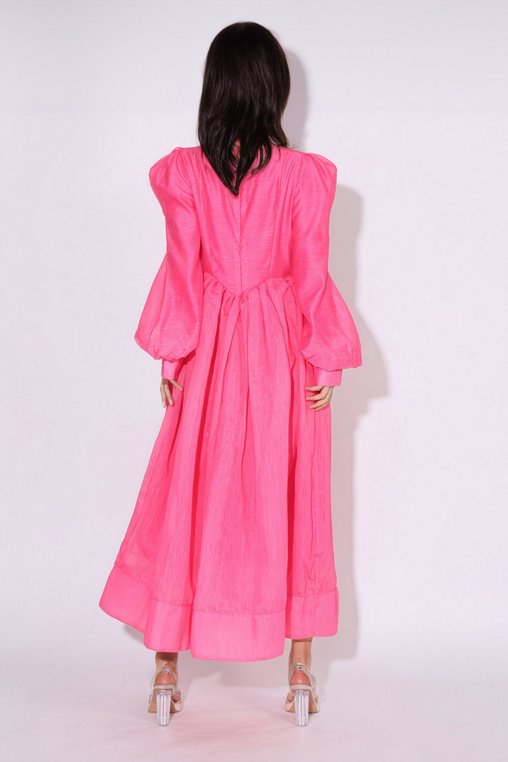 Structured Puff Maxi Dress - Pink