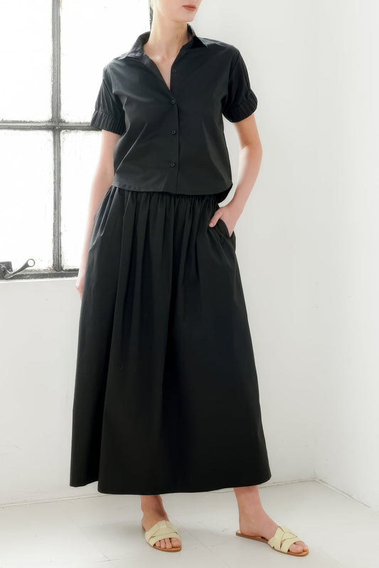 Two-Piece Set with Short-Sleeve Button-Up Shirt and Long Skirt