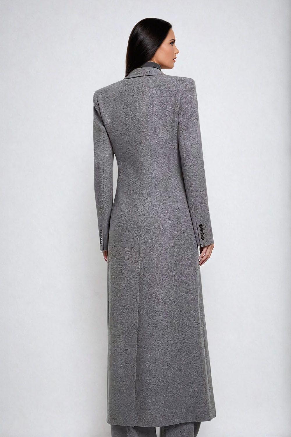 Longline Tailored Coat with Lapel Collar - Gray