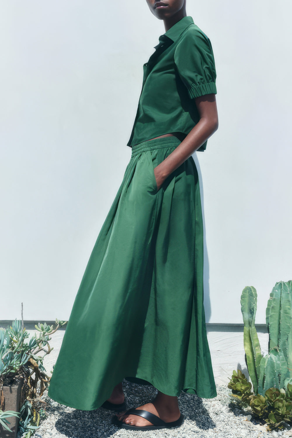 Two-Piece Set with Short-Sleeve Button-Up Shirt and Long Skirt