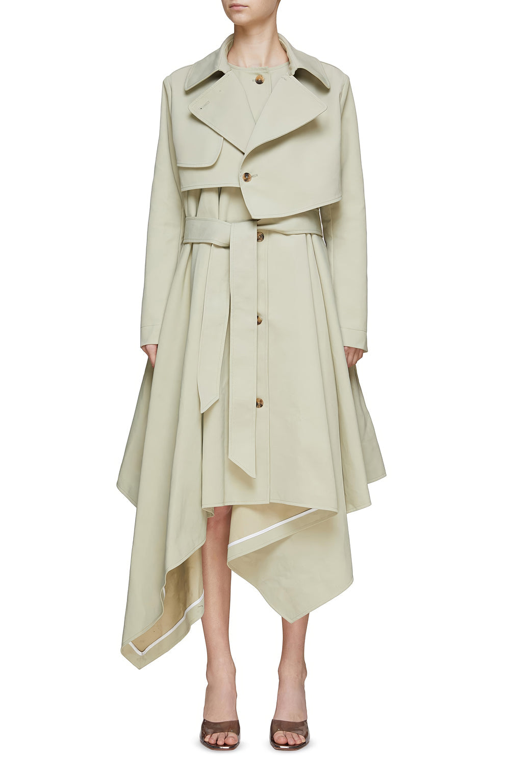 Asymmetrical Belted Trenchcoat with Layered Detail