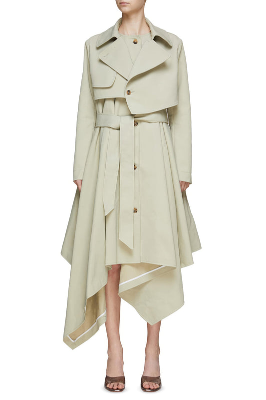 Asymmetrical Belted Trenchcoat with Layered Detail