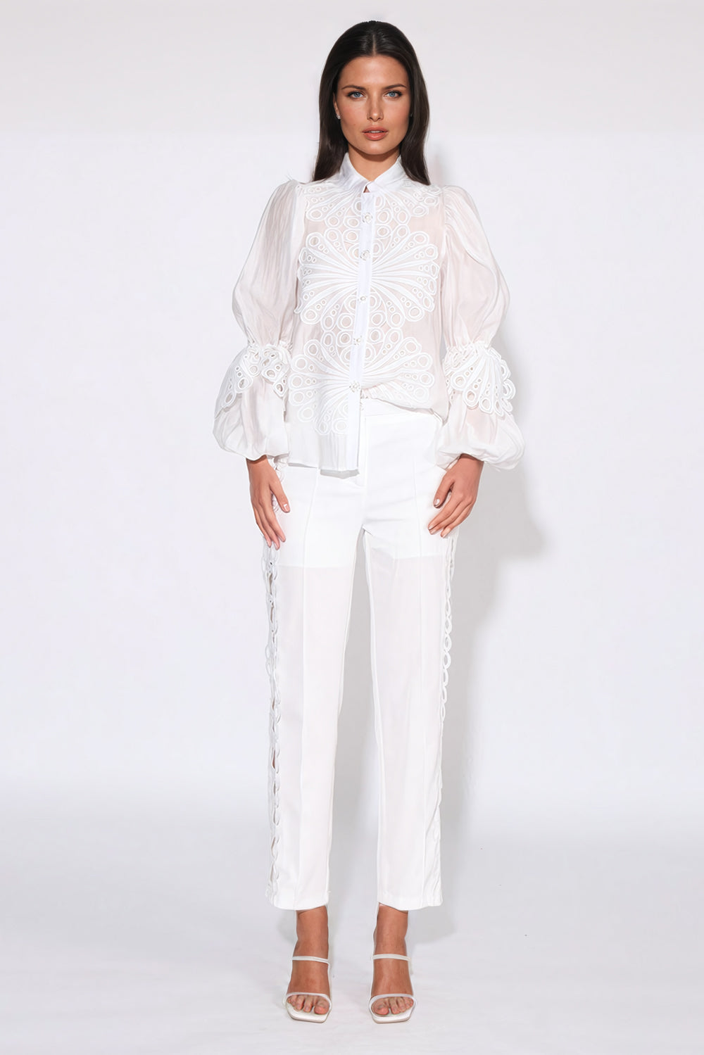 Embroidered Stylish Shirt with Trouser Co-Ord Set - White