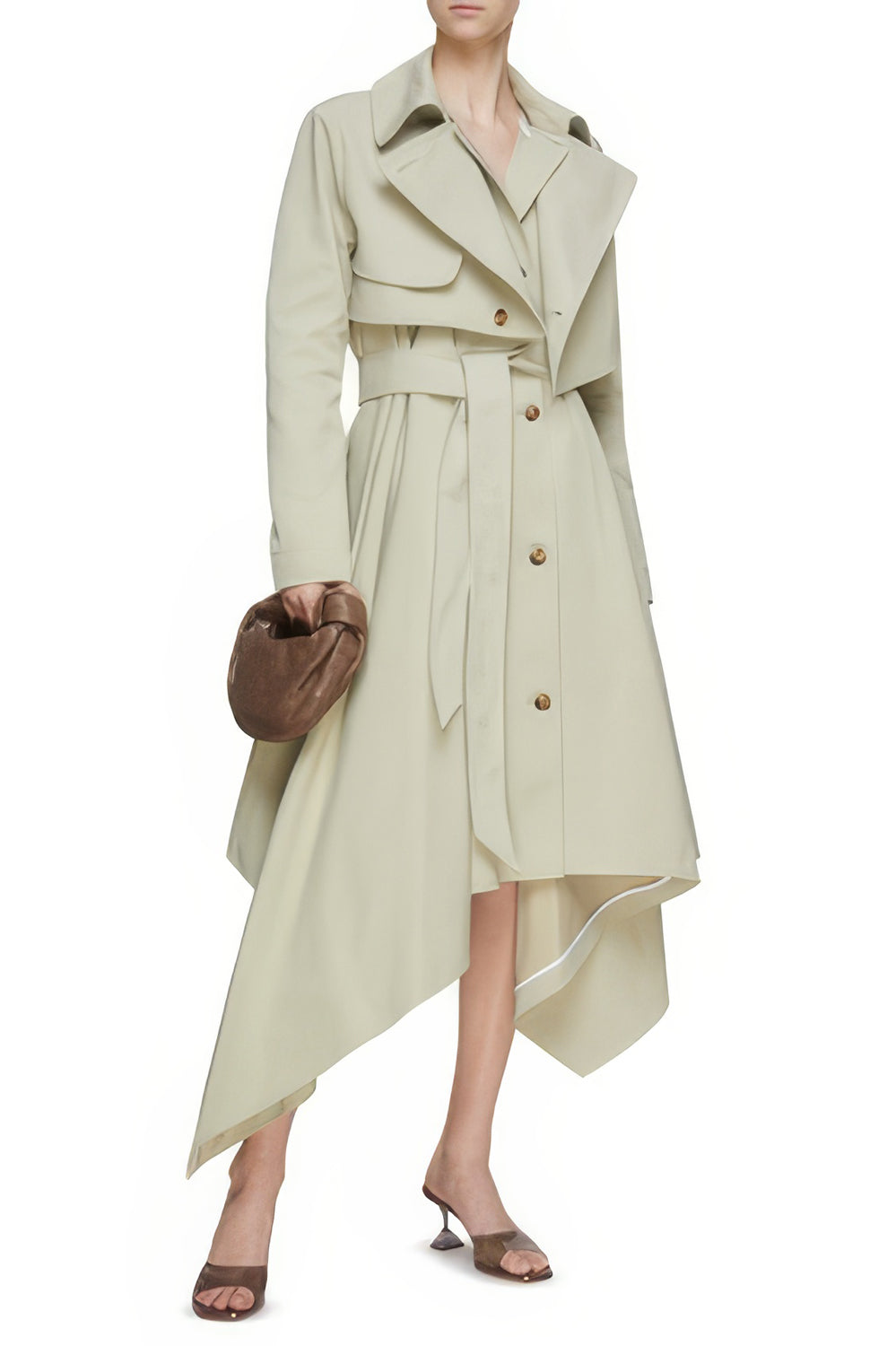 Asymmetrical Belted Trenchcoat with Layered Detail