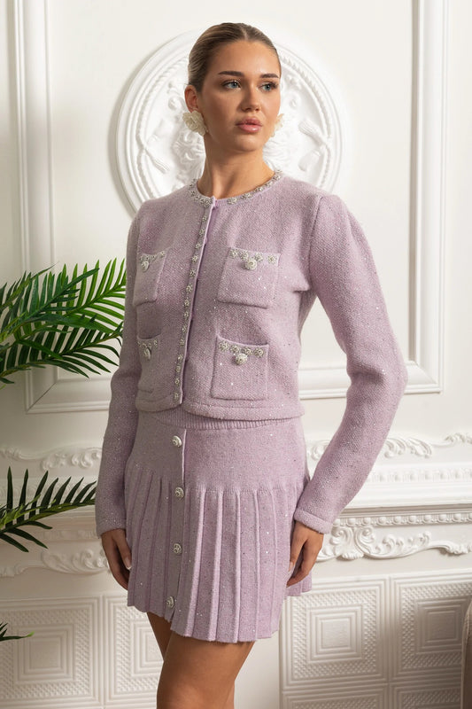 Floral Lace Sleeveless Mini Dress With Bow Waist - Purple
