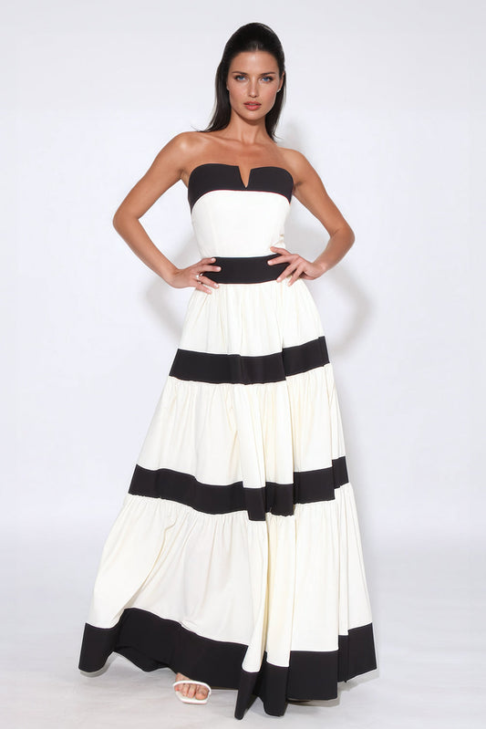 Striped Maxi Dress with Bow Detailing - White