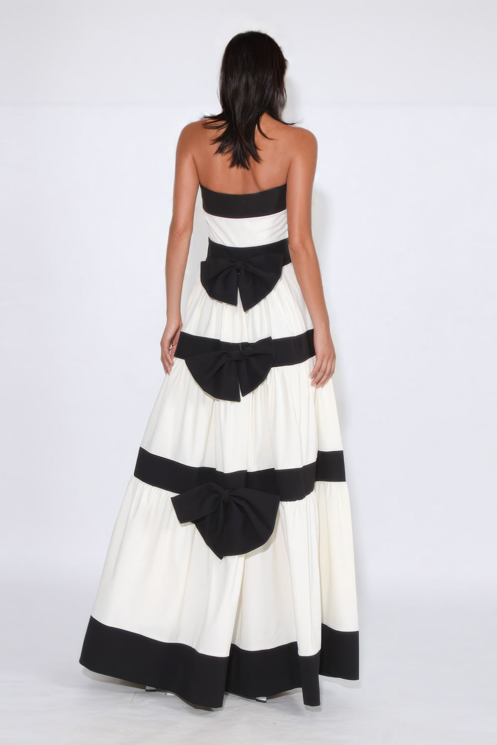 Striped Maxi Dress with Bow Detailing - White