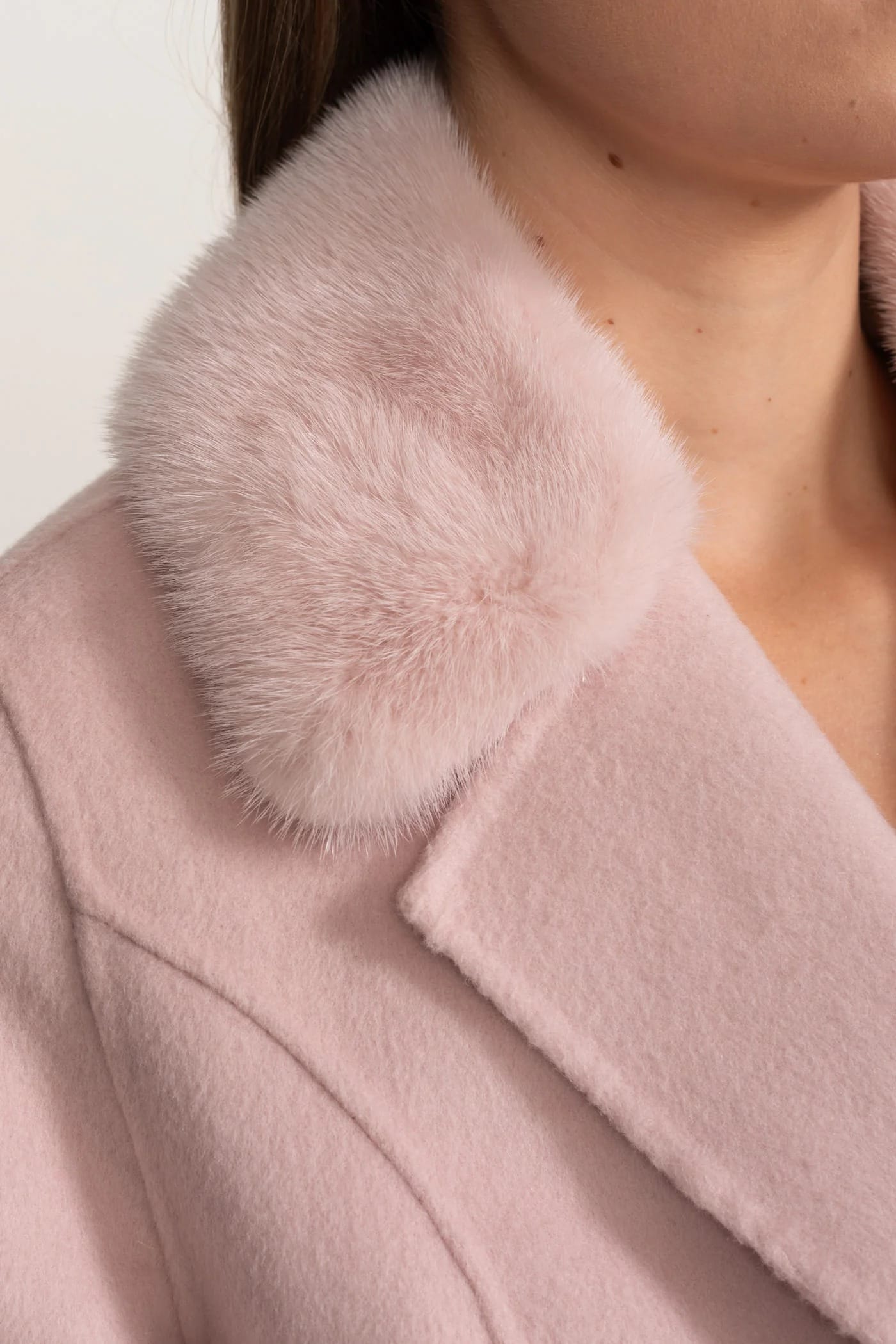 Long Coat with Embellished Sleeves and Fur Collar - Pink