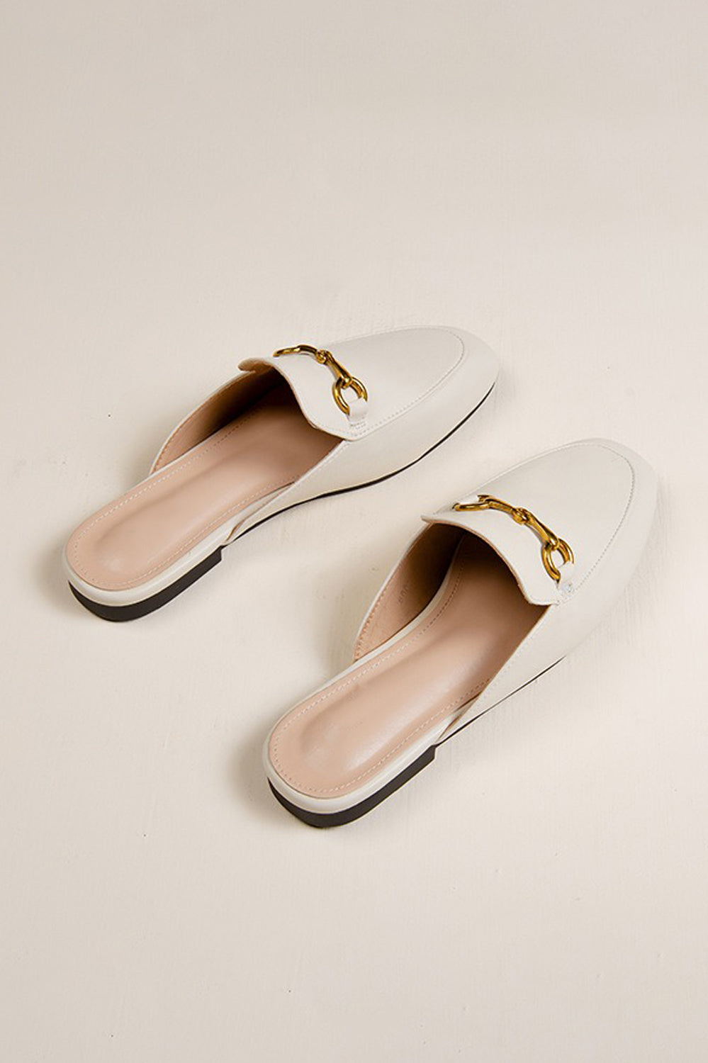 Flat Mules with Buckle Detail - White