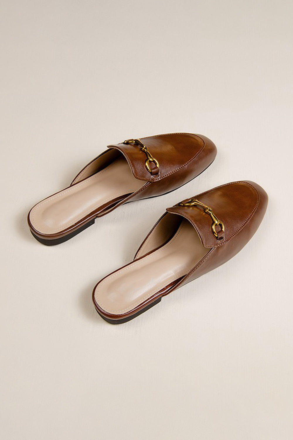 Flat Mules with Buckle Detail - Brown