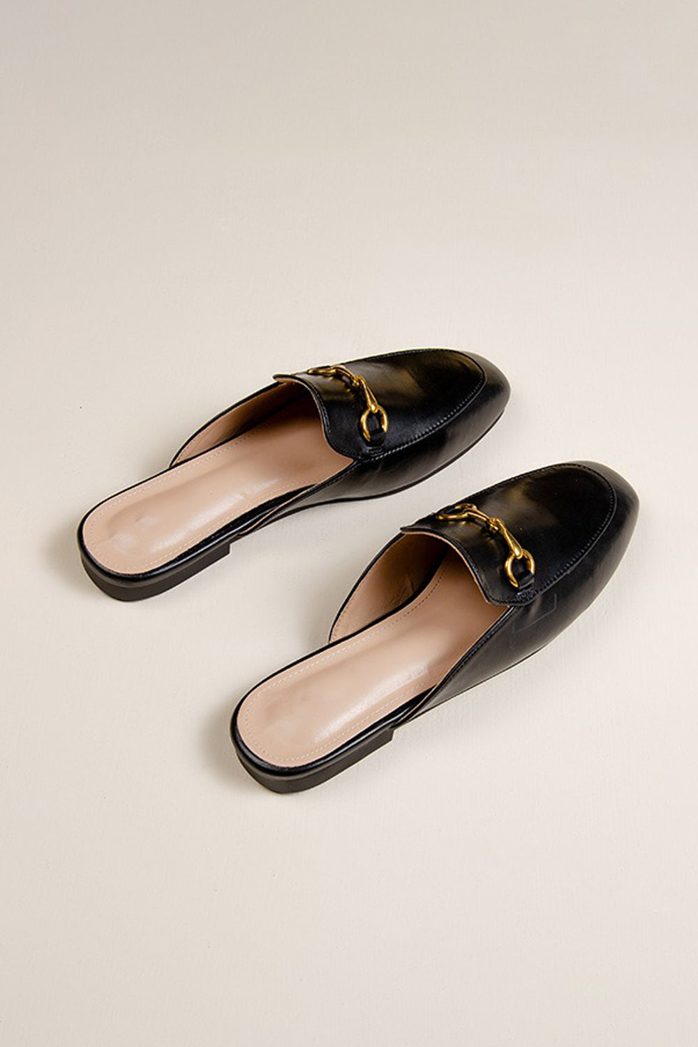 Flat Mules with Buckle Detail - Black