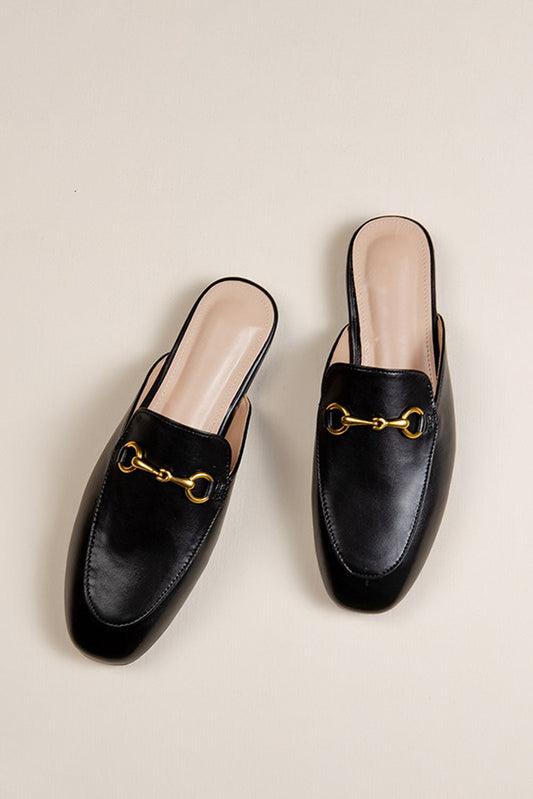 Flat Mules with Buckle Detail - Black