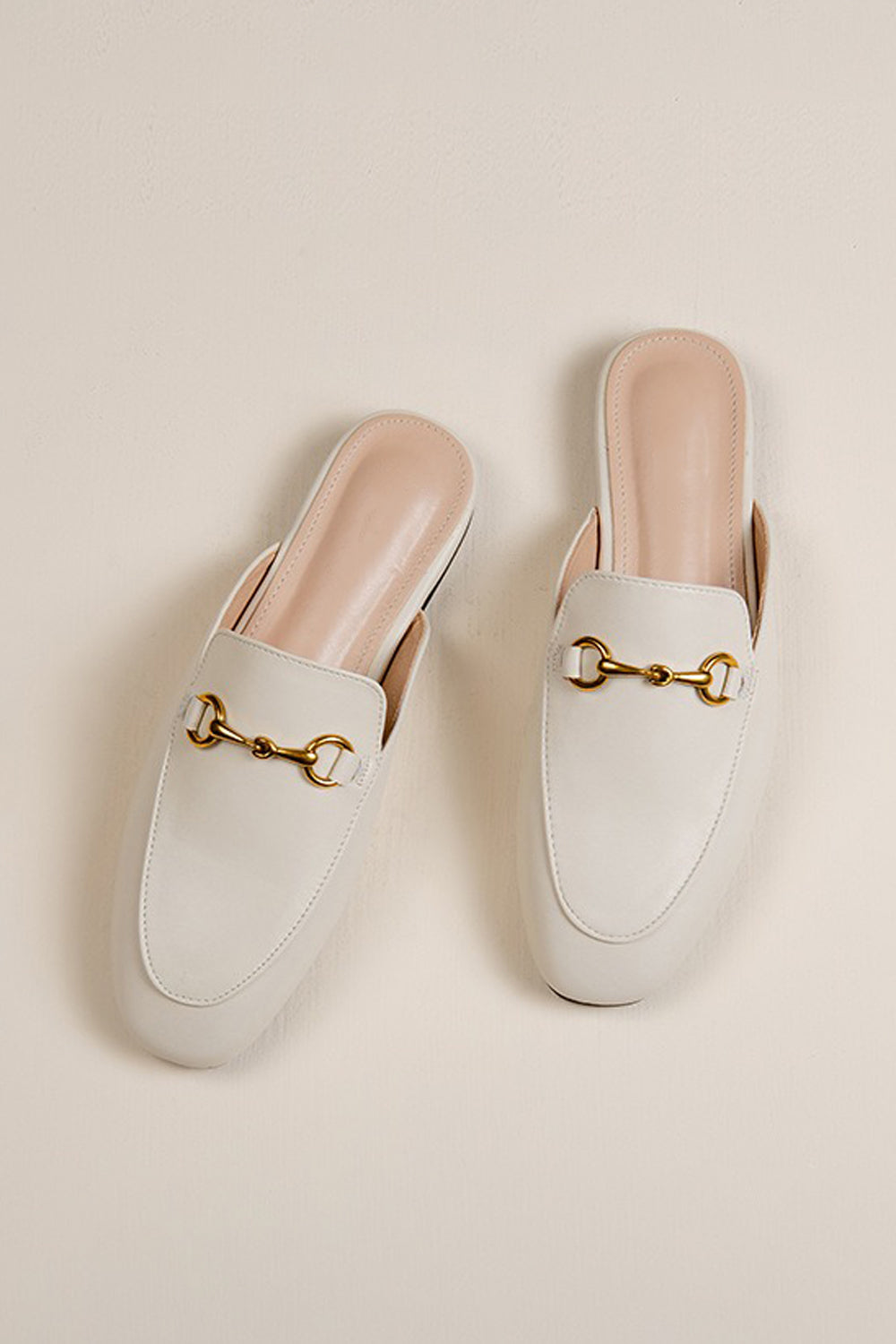Flat Mules with Buckle Detail - White