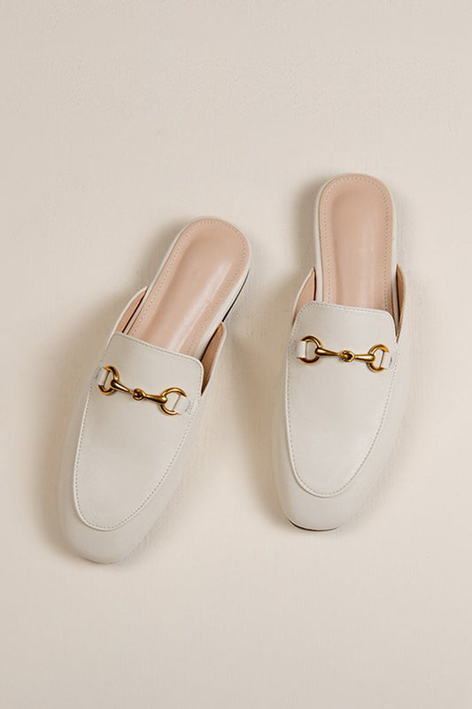 Flat Mules with Buckle Detail - White