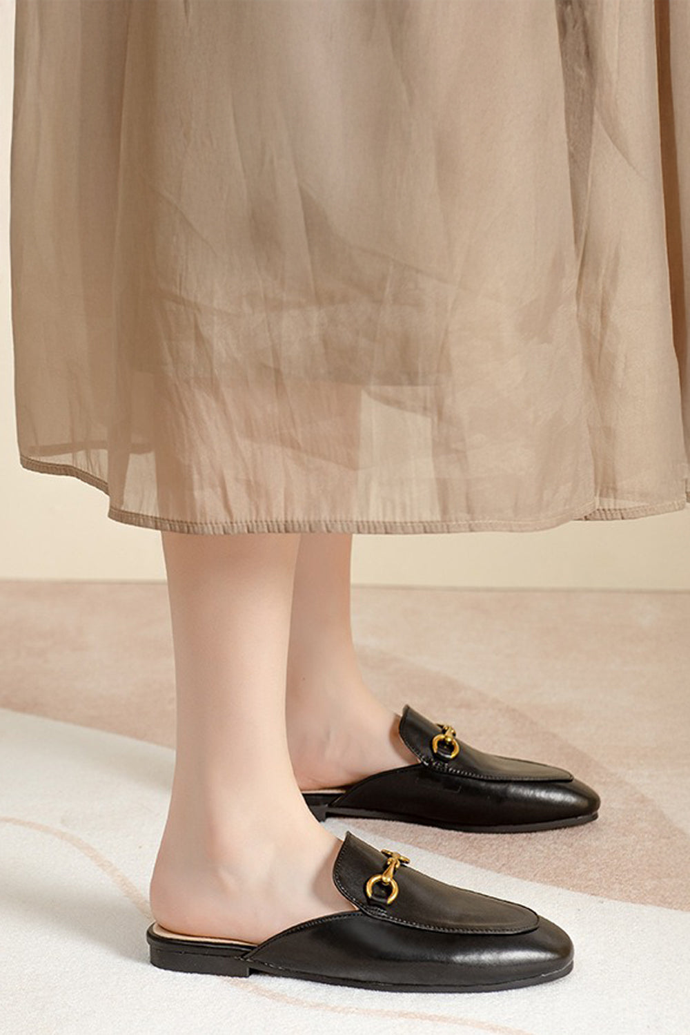 Flat Mules with Buckle Detail - Black