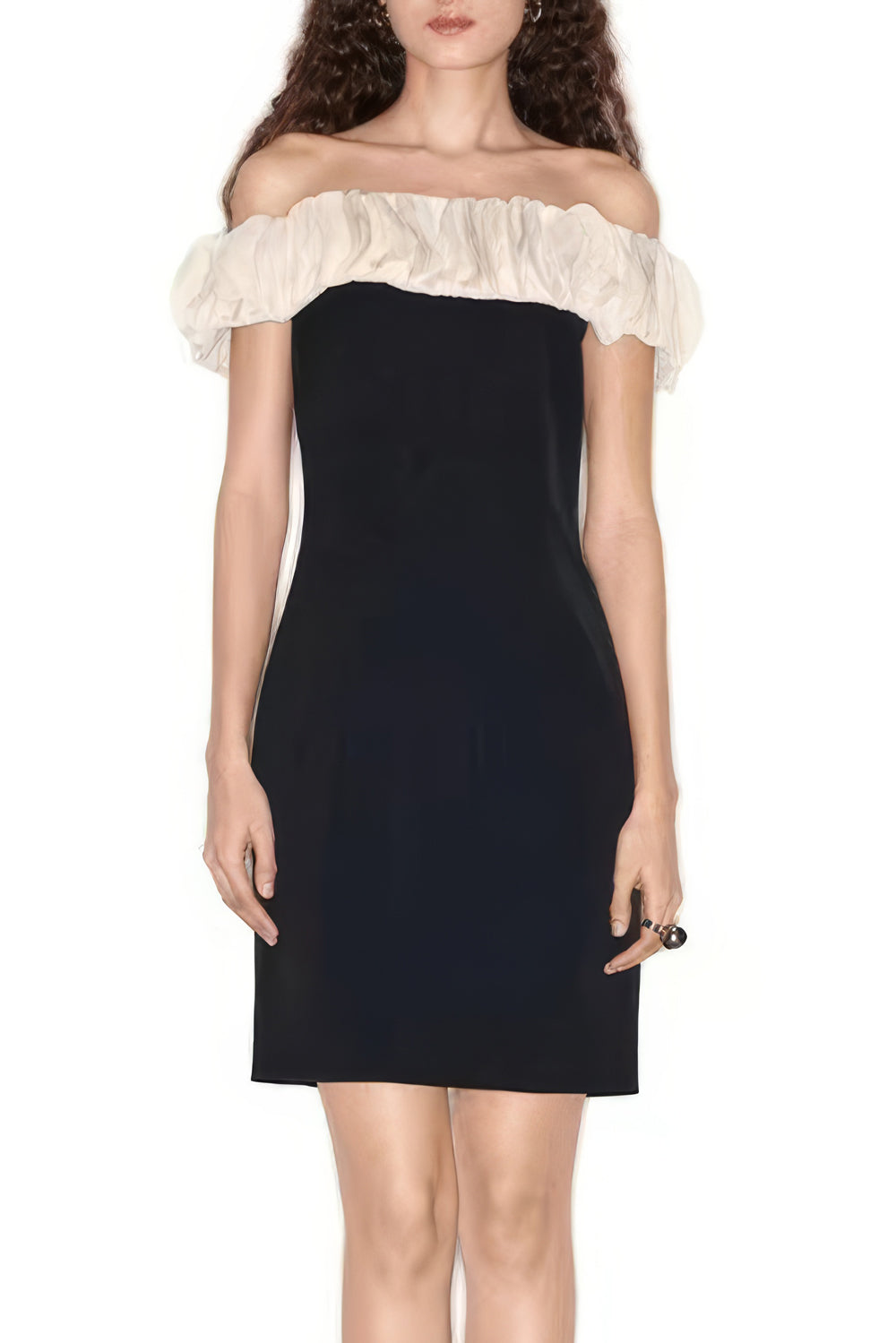 Off-Shoulder Ruffled Contrast Mini Dress