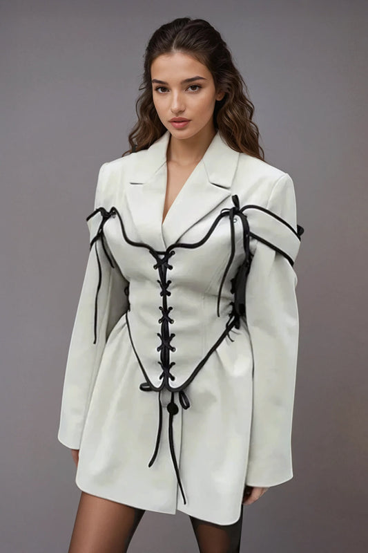 Blazer with Vest-Style Corset Design - White