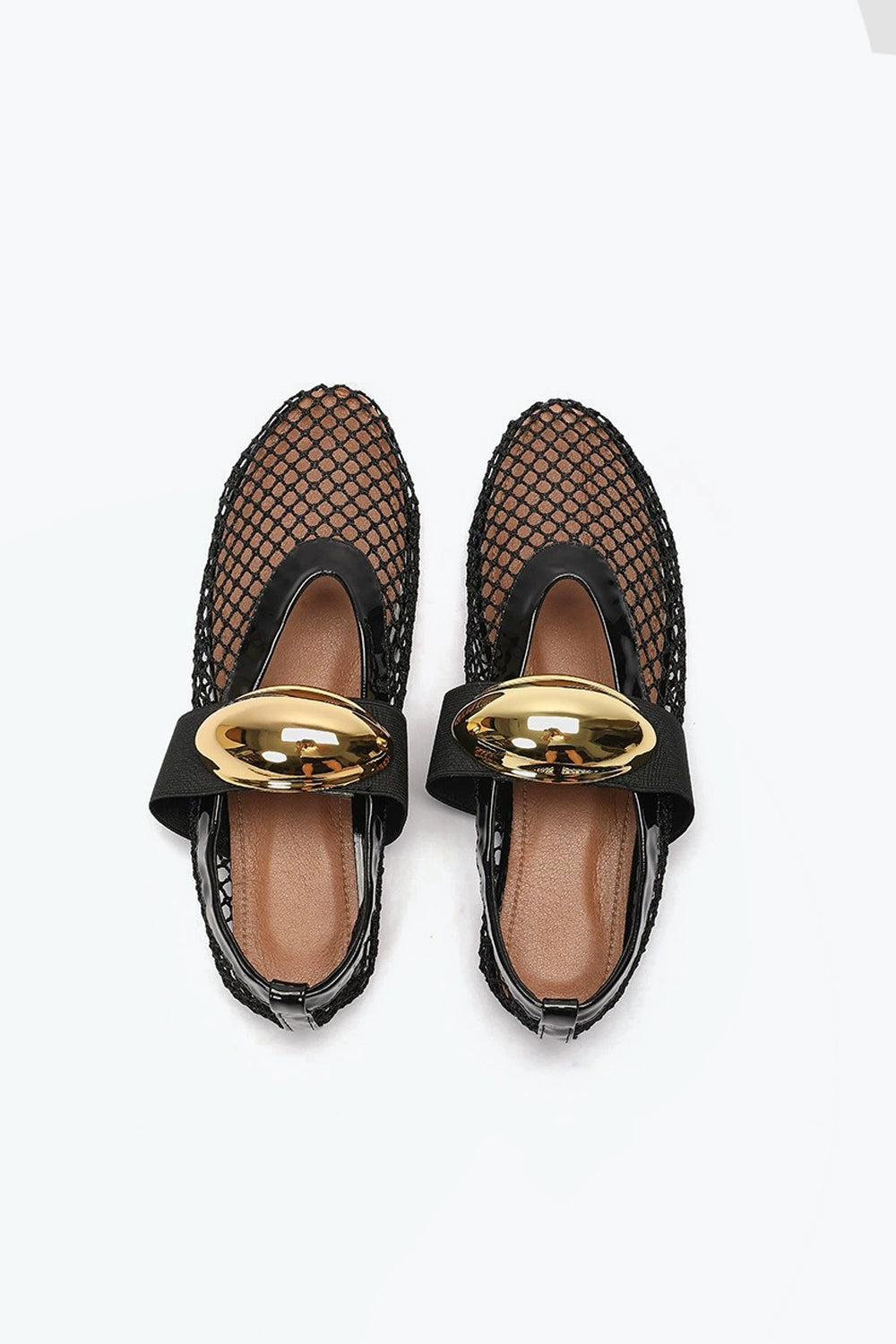 Mesh Flats with Wide Strap and Metallic Accent - Black