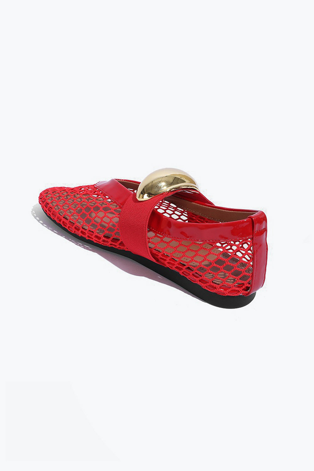 Mesh Flats with Wide Strap and Metallic Accent - Red