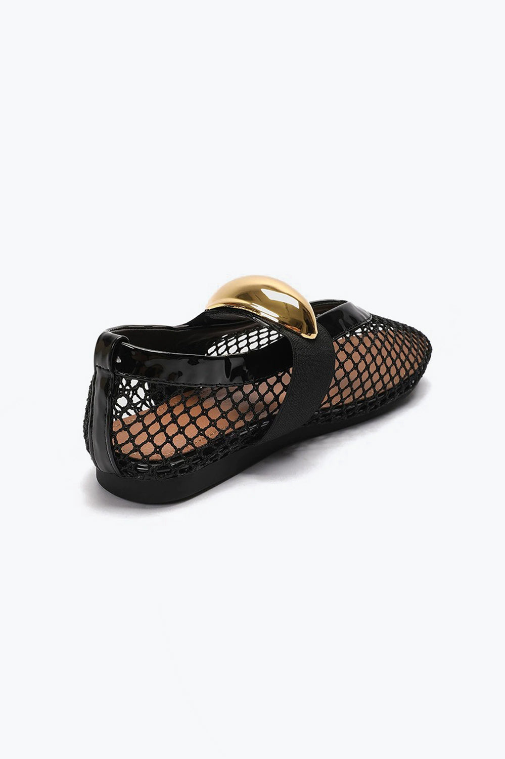 Mesh Flats with Wide Strap and Metallic Accent - Black