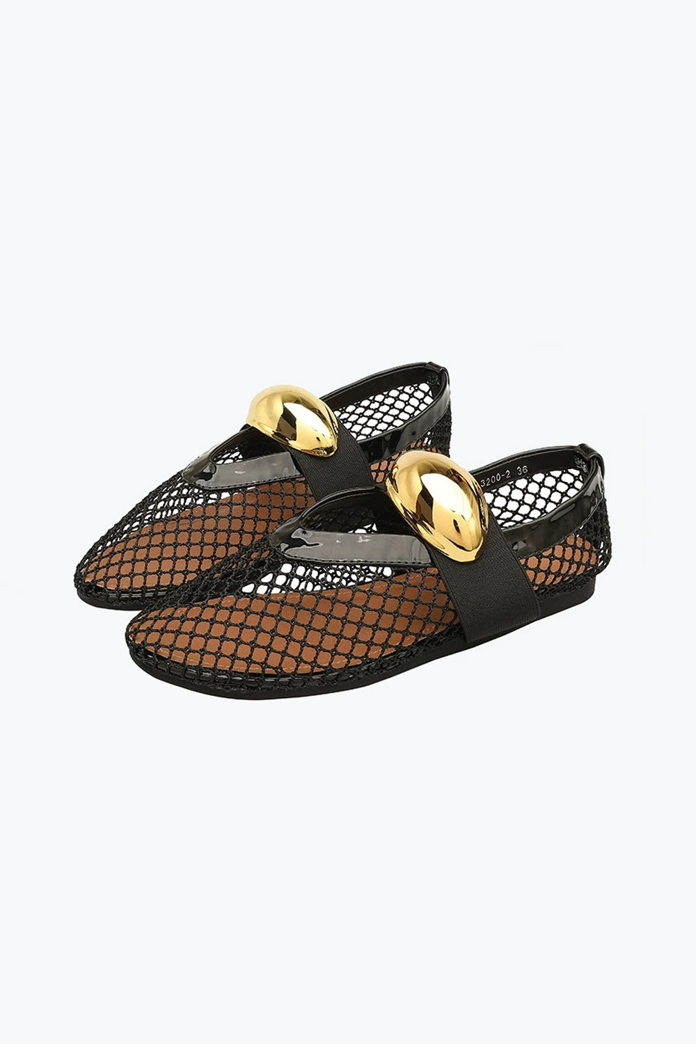 Mesh Flats with Wide Strap and Metallic Accent - Black