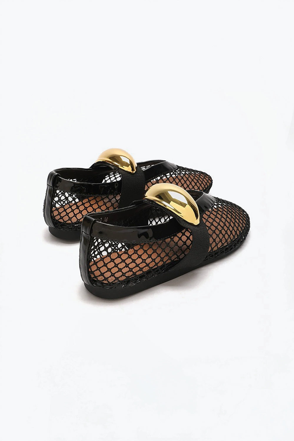 Mesh Flats with Wide Strap and Metallic Accent - Black