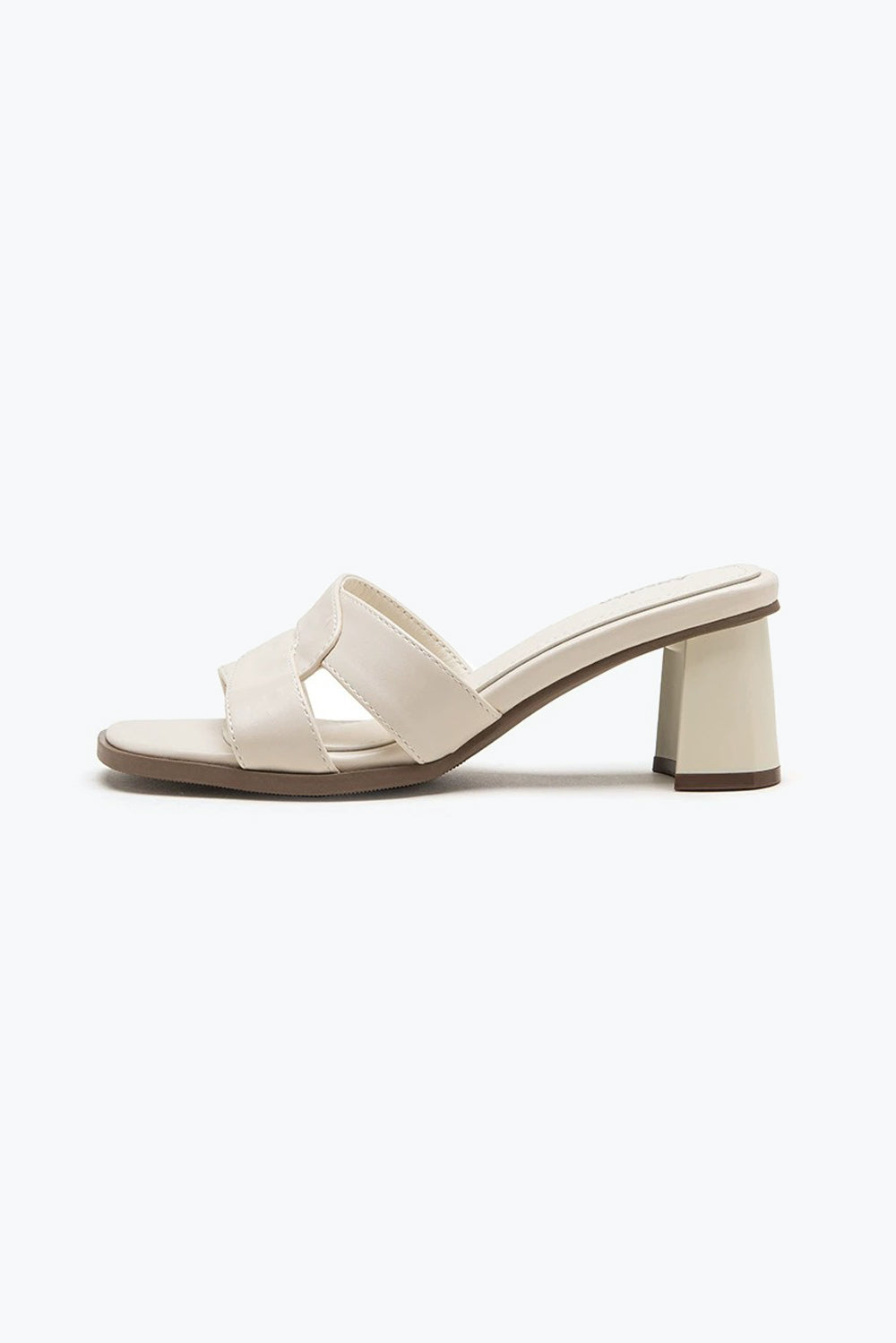 Block Heel Slip-On Sandals with Wide Straps - White