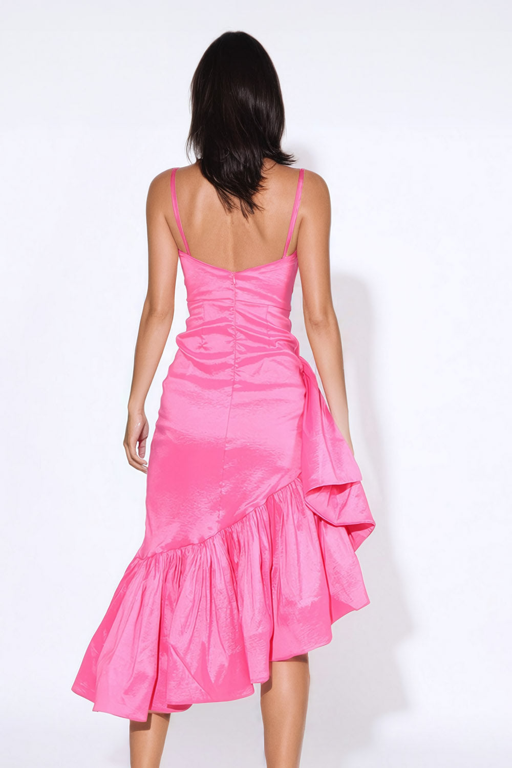 Oversized Asymmetrical Ruffled Midi Dress - Pink