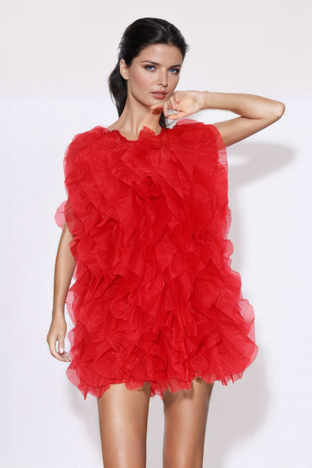 Stylish Ruffled Mini Dress - Red