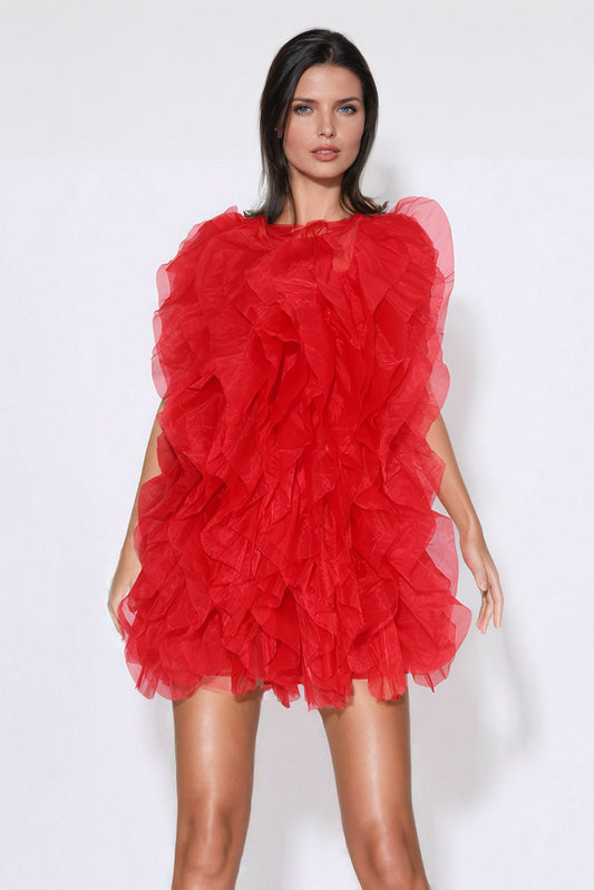 Stylish Ruffled Mini Dress - Red