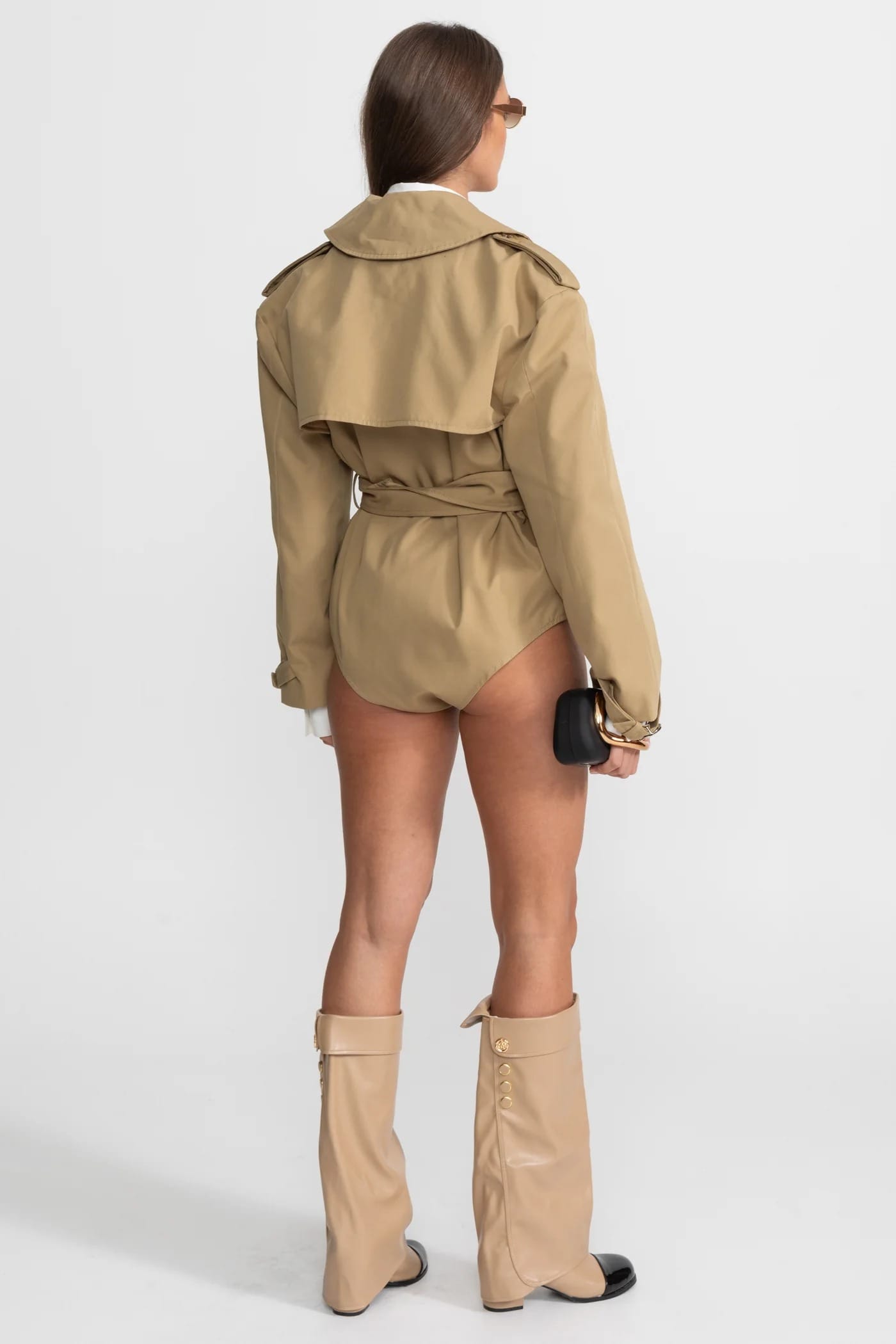 Double-Breasted Belted Bodysuit - Khaki