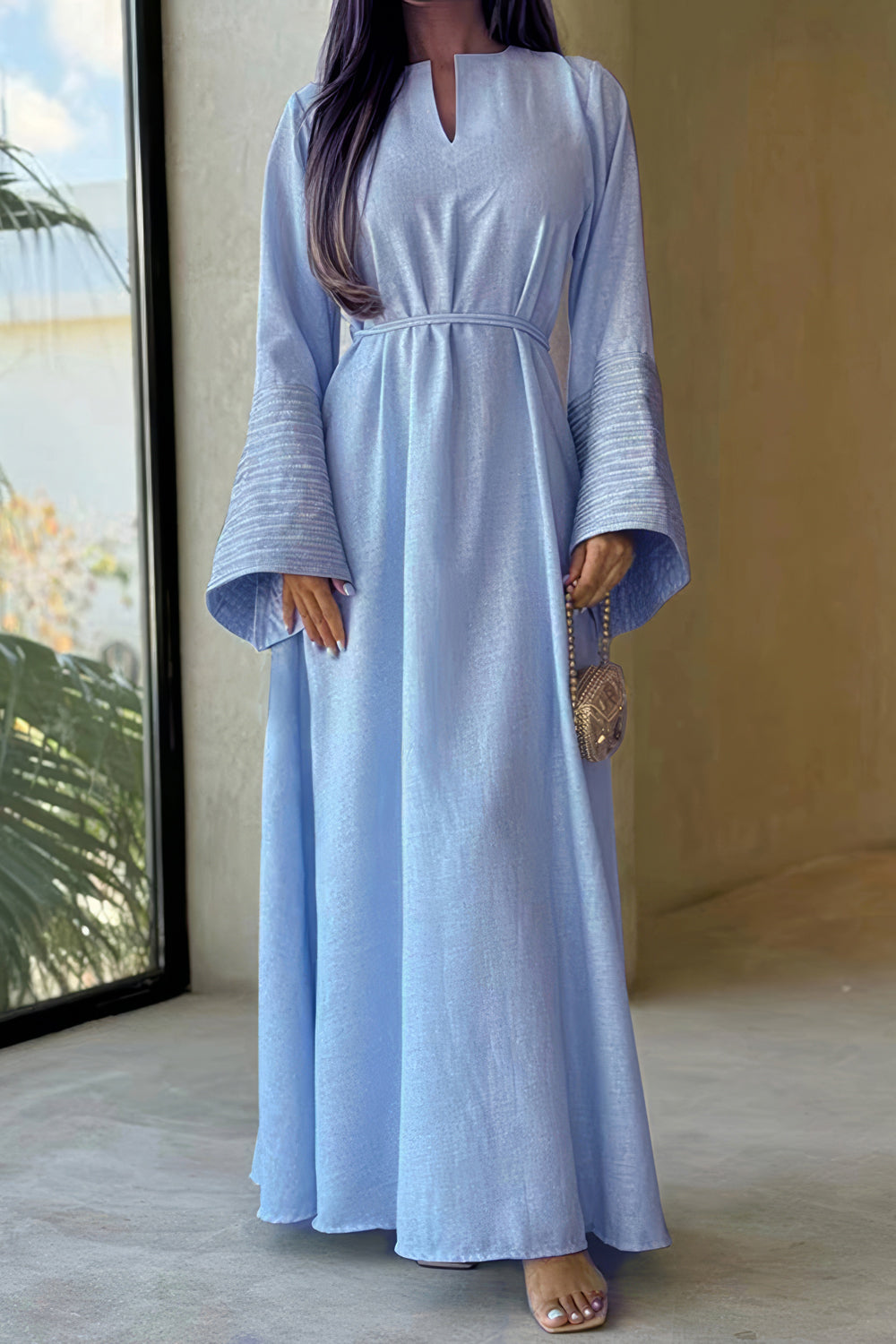 Long Sleeve Maxi Dress with Textured Cuff Detail
