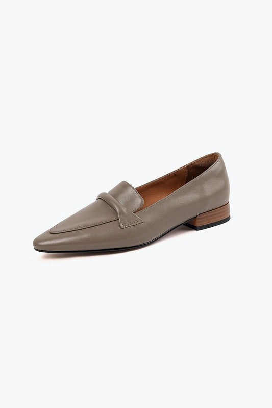Flat Loafers with Wide Strap Detail - Beige