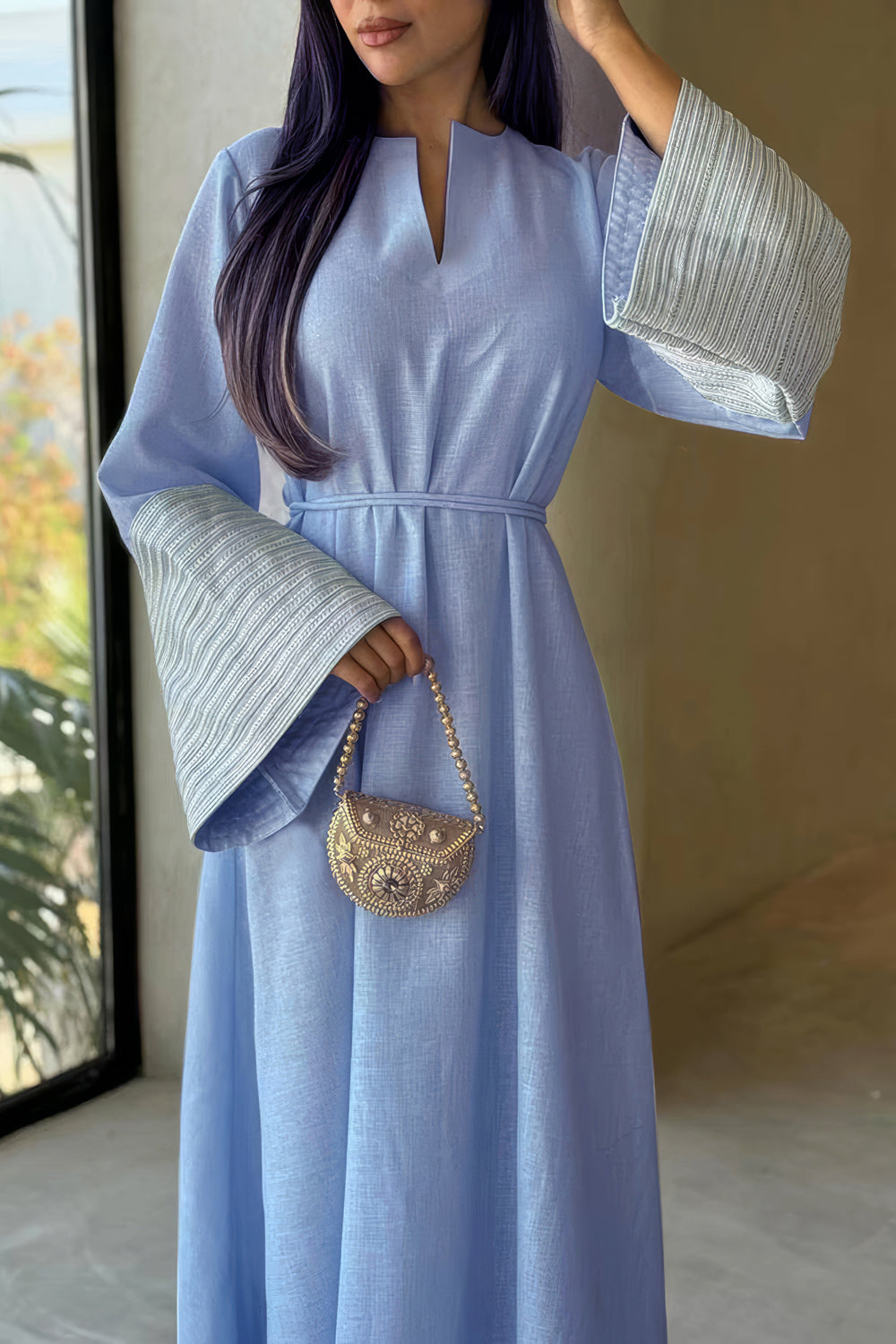 Long Sleeve Maxi Dress with Textured Cuff Detail