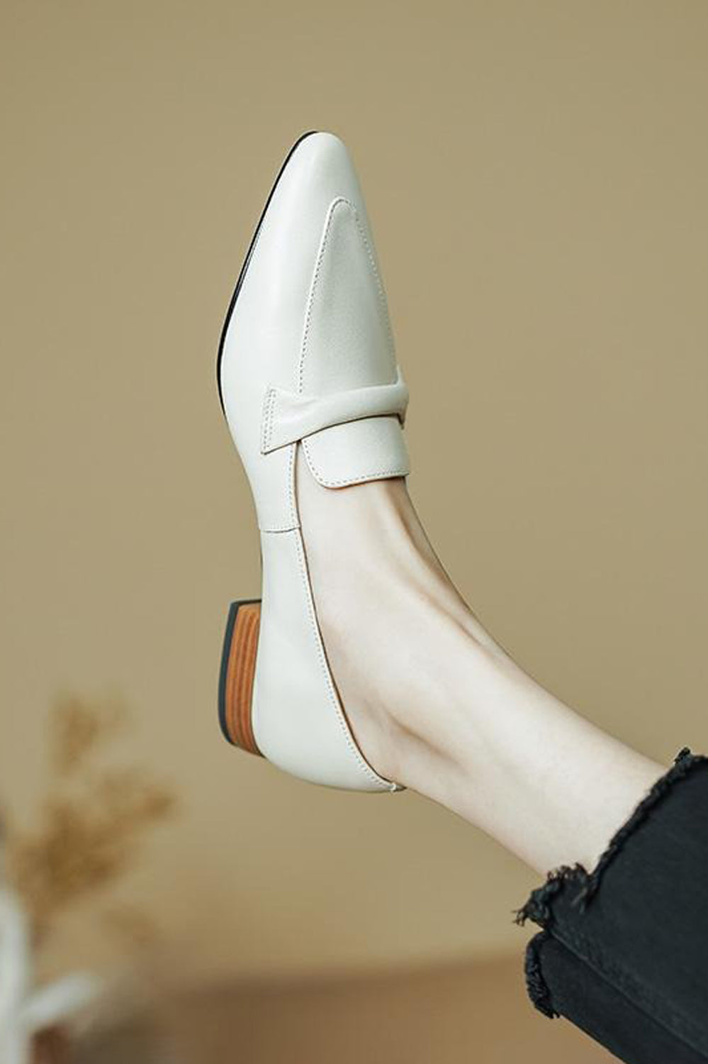 Flat Loafers with Wide Strap Detail - White