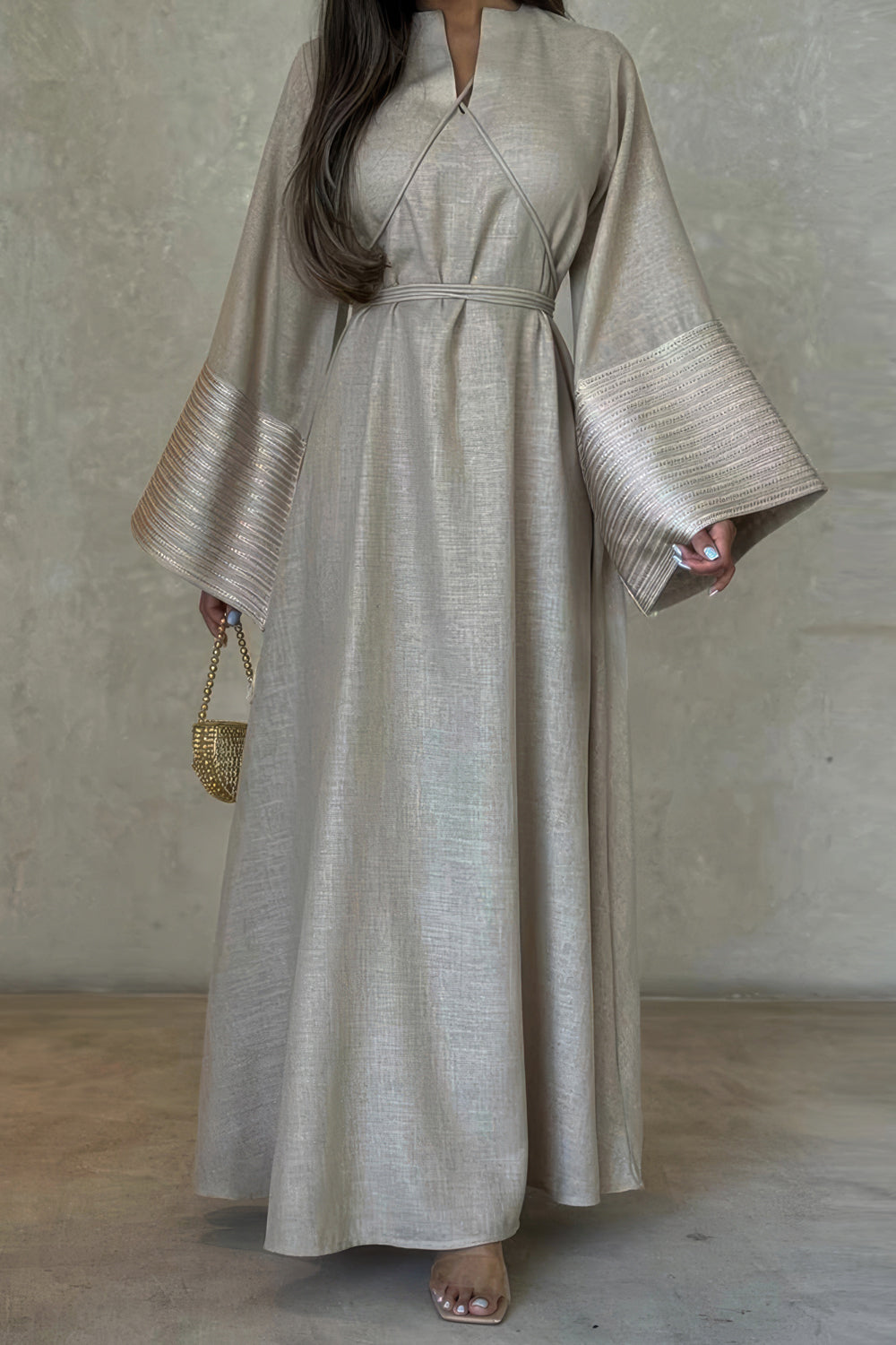 Long Sleeve Maxi Dress with Textured Cuff Detail