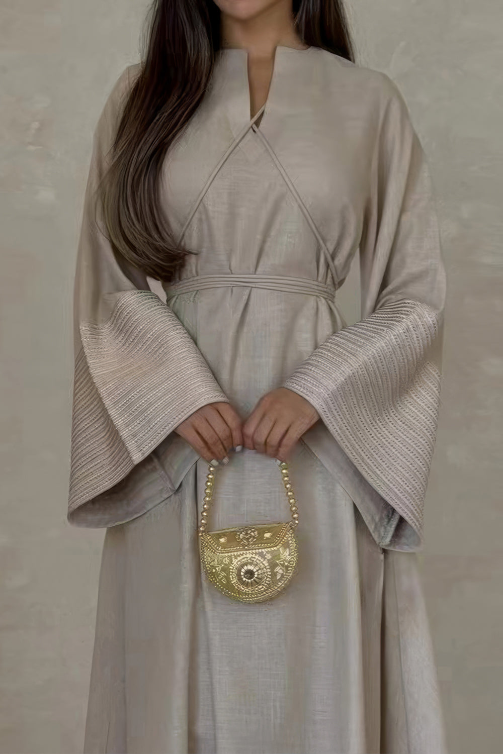 Long Sleeve Maxi Dress with Textured Cuff Detail